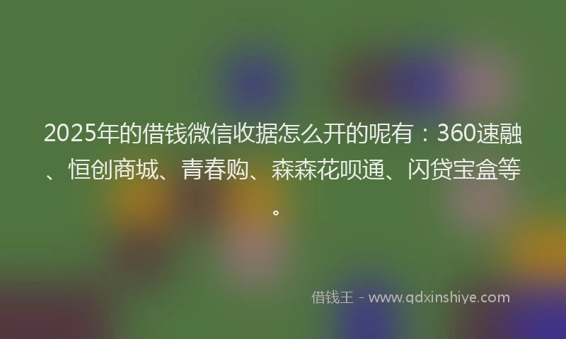 2025年的借钱微信收据怎么开的呢有：360速融、恒创商城、青春购、森森花呗通、闪贷宝盒等。