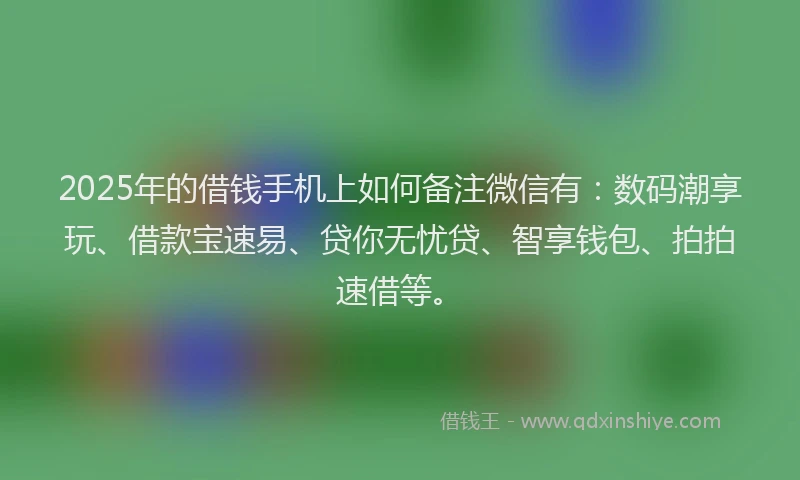 2025年的借钱手机上如何备注微信有：数码潮享玩、借款宝速易、贷你无忧贷、智享钱包、拍拍速借等。