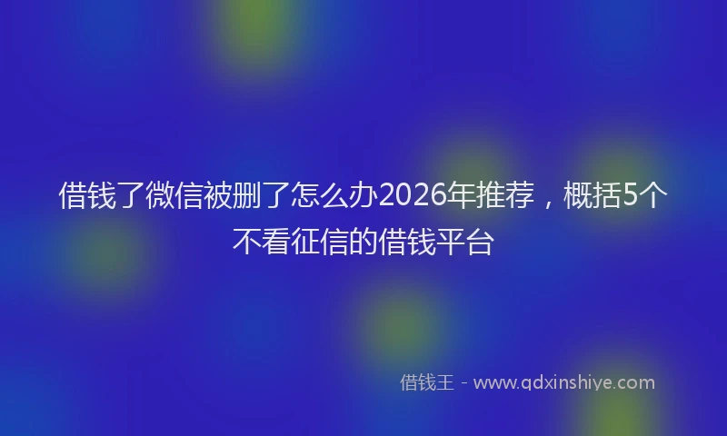 借钱了微信被删了怎么办2026年推荐，概括5个不看征信的借钱平台