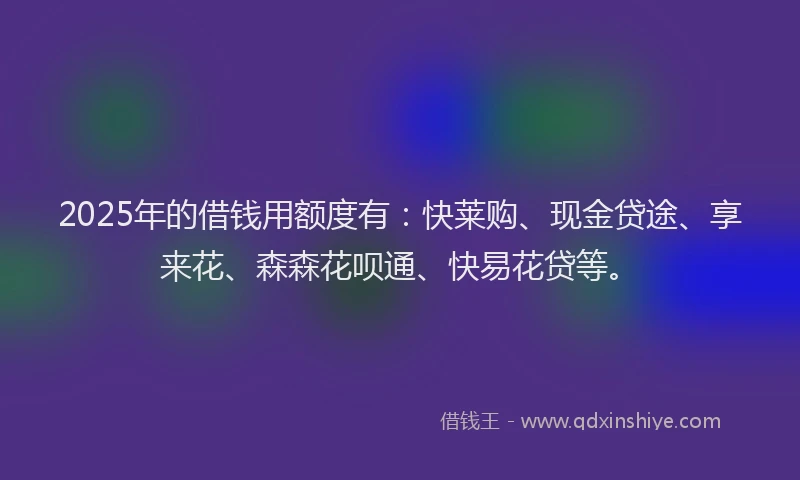 2025年的借钱用额度有：快莱购、现金贷途、享来花、森森花呗通、快易花贷等。