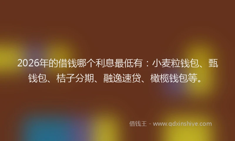 2026年的借钱哪个利息最低有：小麦粒钱包、甄钱包、桔子分期、融逸速贷、橄榄钱包等。
