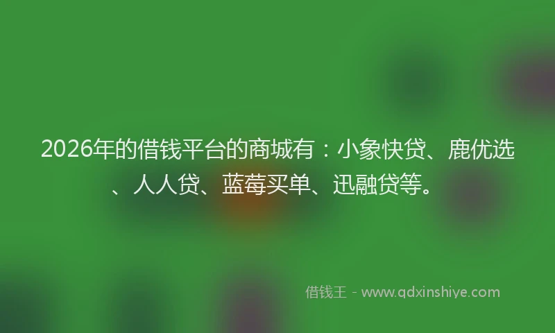 2026年的借钱平台的商城有：小象快贷、鹿优选、人人贷、蓝莓买单、迅融贷等。
