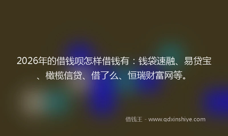 2026年的借钱呗怎样借钱有：钱袋速融、易贷宝、橄榄信贷、借了么、恒瑞财富网等。