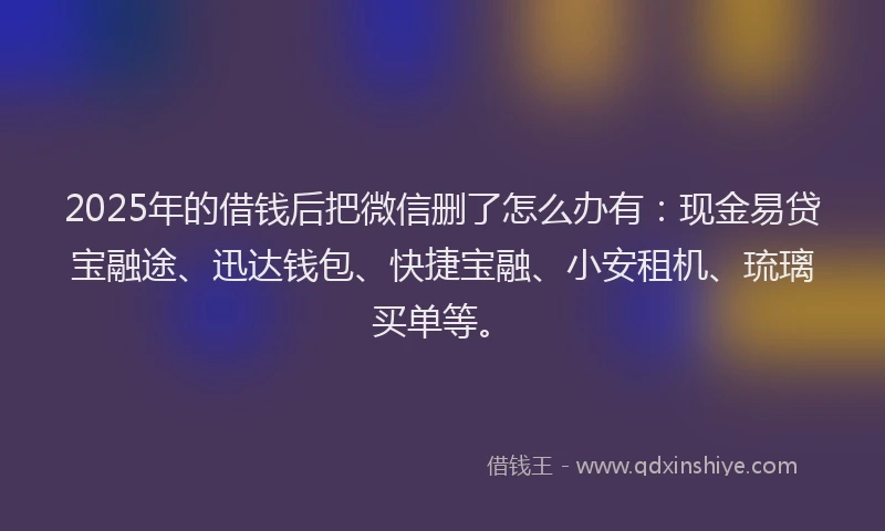 2025年的借钱后把微信删了怎么办有:现金易贷宝融途、迅达钱包、快捷宝融、小安租机、琉璃买单等。