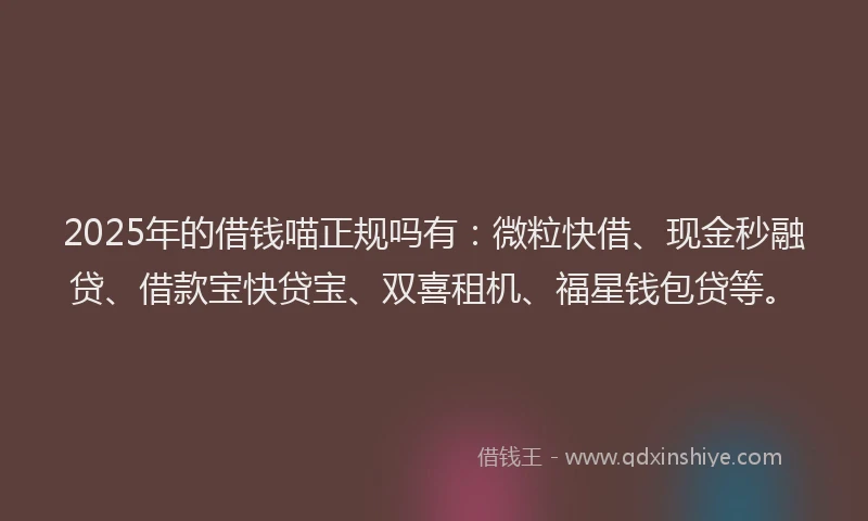 2025年的借钱喵正规吗有：微粒快借、现金秒融贷、借款宝快贷宝、双喜租机、福星钱包贷等。