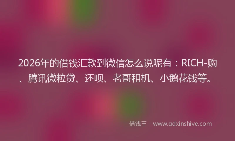 2026年的借钱汇款到微信怎么说呢有：RICH-购、腾讯微粒贷、还呗、老哥租机、小鹅花钱等。
