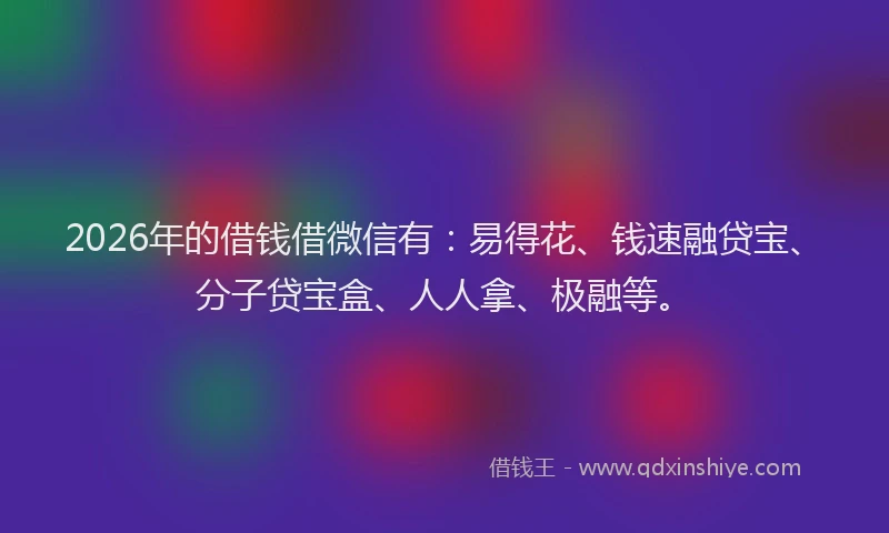 2026年的借钱借微信有：易得花、钱速融贷宝、分子贷宝盒、人人拿、极融等。