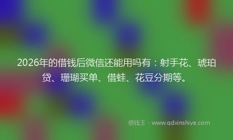 2026年的借钱后微信还能用吗有:射手花、琥珀贷、珊瑚买单、借蛙、花豆分期等。