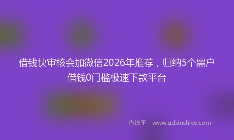 借钱快审核会加微信2026年推荐，归纳5个黑户借钱0门槛极速下款平台