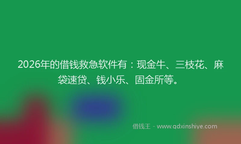 2026年的借钱救急软件有：现金牛、三枝花、麻袋速贷、钱小乐、固金所等。