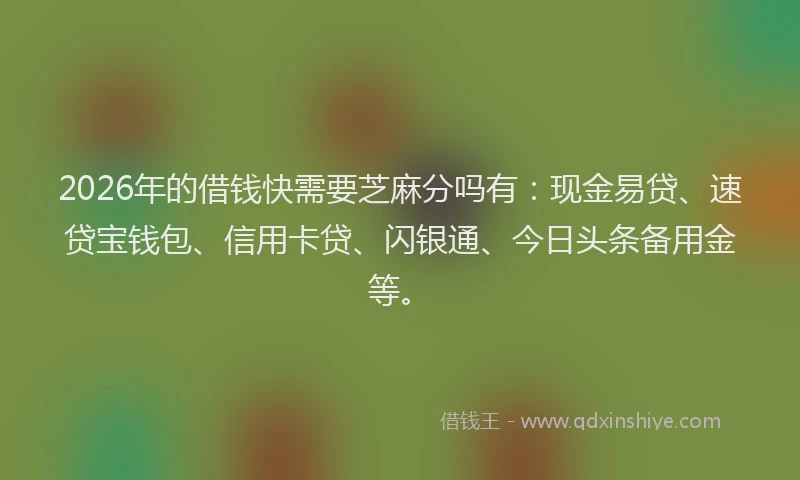 2026年的借钱快需要芝麻分吗有：现金易贷、速贷宝钱包、信用卡贷、闪银通、今日头条备用金等。