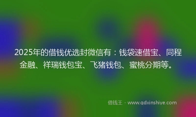 2025年的借钱优选封微信有:钱袋速借宝、同程金融、祥瑞钱包宝、飞猪钱包、蜜桃分期等。