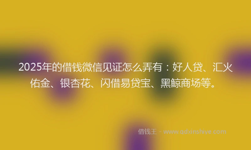 2025年的借钱微信见证怎么弄有：好人贷、汇火佑金、银杏花、闪借易贷宝、黑鲸商场等。