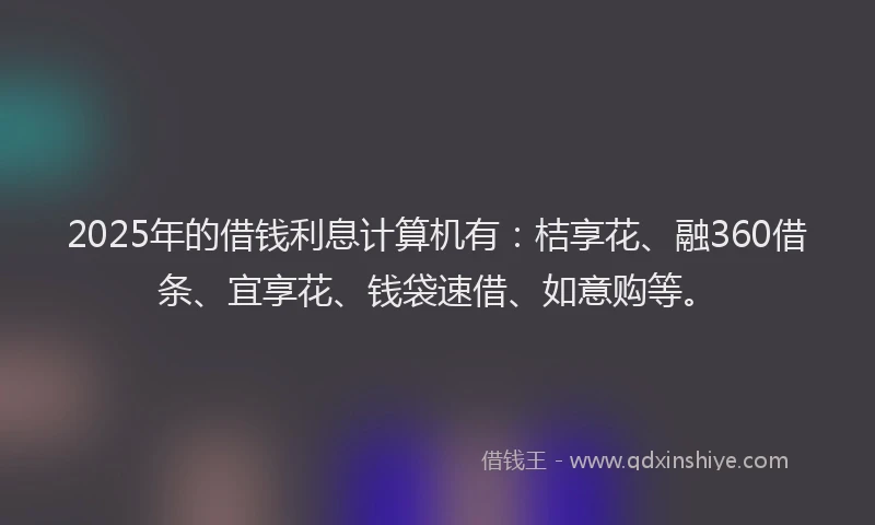 2025年的借钱利息计算机有：桔享花、融360借条、宜享花、钱袋速借、如意购等。