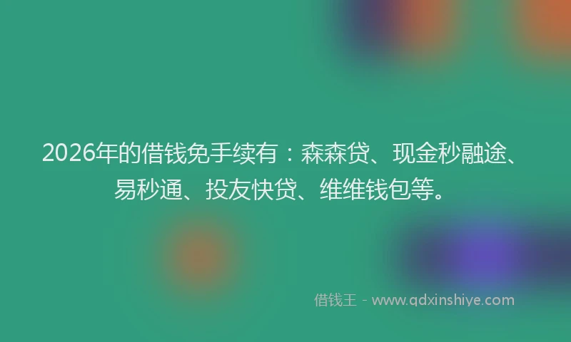 2026年的借钱免手续有：森森贷、现金秒融途、易秒通、投友快贷、维维钱包等。