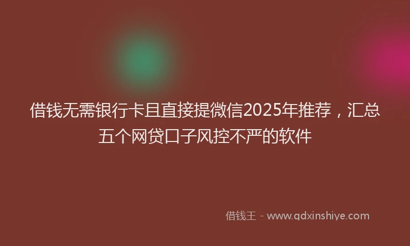 借钱无需银行卡且直接提微信2025年推荐，汇总五个网贷口子风控不严的软件