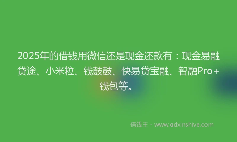 2025年的借钱用微信还是现金还款有：现金易融贷途、小米粒、钱鼓鼓、快易贷宝融、智融Pro+钱包等。