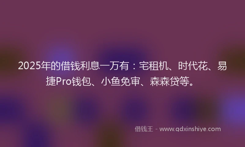 2025年的借钱利息一万有：宅租机、时代花、易捷Pro钱包、小鱼免审、森森贷等。