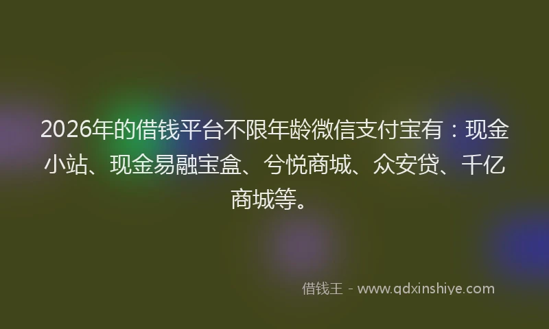 2026年的借钱平台不限年龄微信支付宝有:现金小站、现金易融宝盒、兮悦商城、众安贷、千亿商城等。