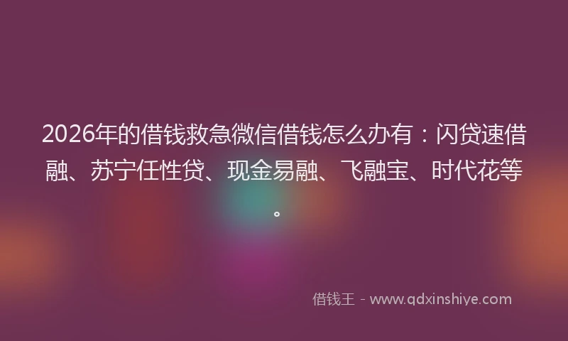 2026年的借钱救急微信借钱怎么办有：闪贷速借融、苏宁任性贷、现金易融、飞融宝、时代花等。