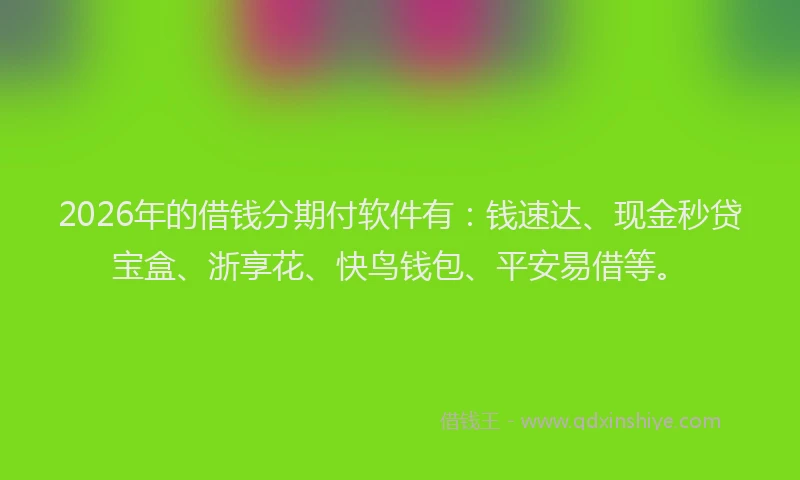 2026年的借钱分期付软件有：钱速达、现金秒贷宝盒、浙享花、快鸟钱包、平安易借等。