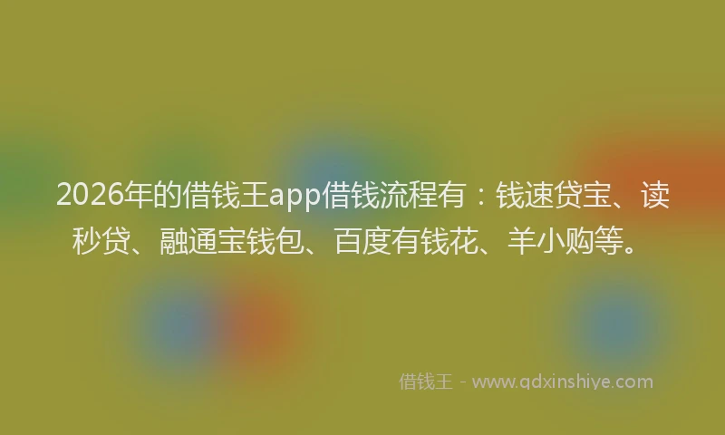 2026年的借钱王app借钱流程有：钱速贷宝、读秒贷、融通宝钱包、百度有钱花、羊小购等。