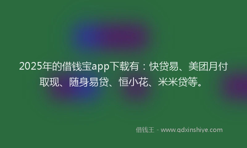 2025年的借钱宝app下载有：快贷易、美团月付取现、随身易贷、恒小花、米米贷等。