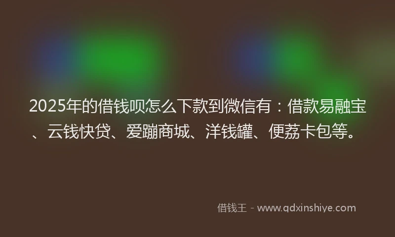 2025年的借钱呗怎么下款到微信有:借款易融宝、云钱快贷、爱蹦商城、洋钱罐、便荔卡包等。
