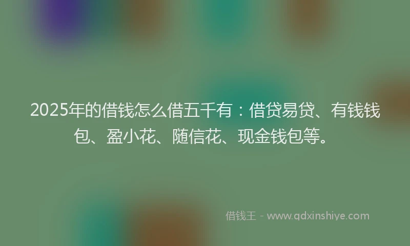 2025年的借钱怎么借五千有：借贷易贷、有钱钱包、盈小花、随信花、现金钱包等。