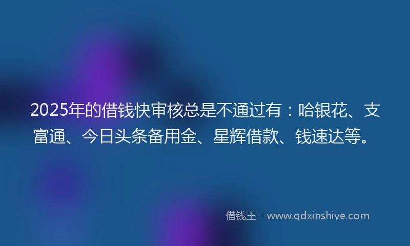 2025年的借钱快审核总是不通过有：哈银花、支富通、今日头条备用金、星辉借款、钱速达等。