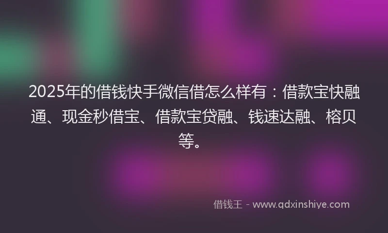 2025年的借钱快手微信借怎么样有：借款宝快融通、现金秒借宝、借款宝贷融、钱速达融、榕贝等。