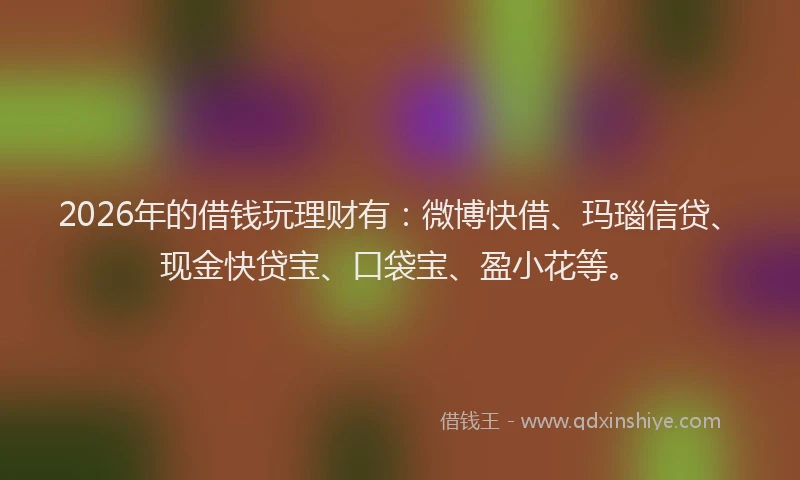 2026年的借钱玩理财有：微博快借、玛瑙信贷、现金快贷宝、口袋宝、盈小花等。