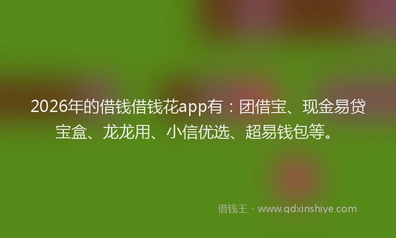 2026年的借钱借钱花app有：团借宝、现金易贷宝盒、龙龙用、小信优选、超易钱包等。