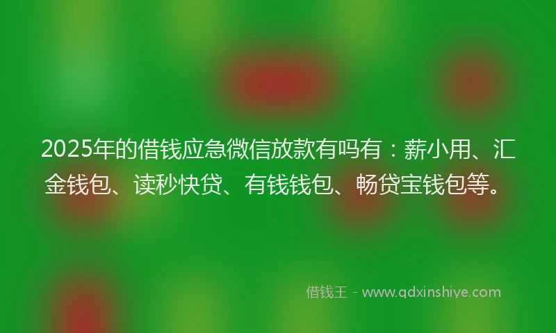 2025年的借钱应急微信放款有吗有：薪小用、汇金钱包、读秒快贷、有钱钱包、畅贷宝钱包等。