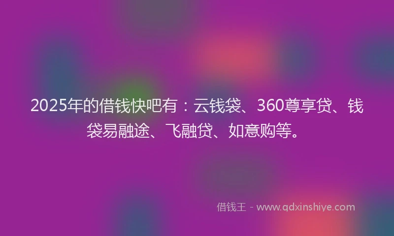 2025年的借钱快吧有：云钱袋、360尊享贷、钱袋易融途、飞融贷、如意购等。