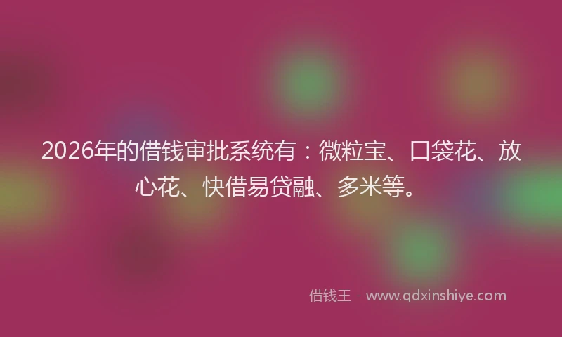 2026年的借钱审批系统有：微粒宝、口袋花、放心花、快借易贷融、多米等。