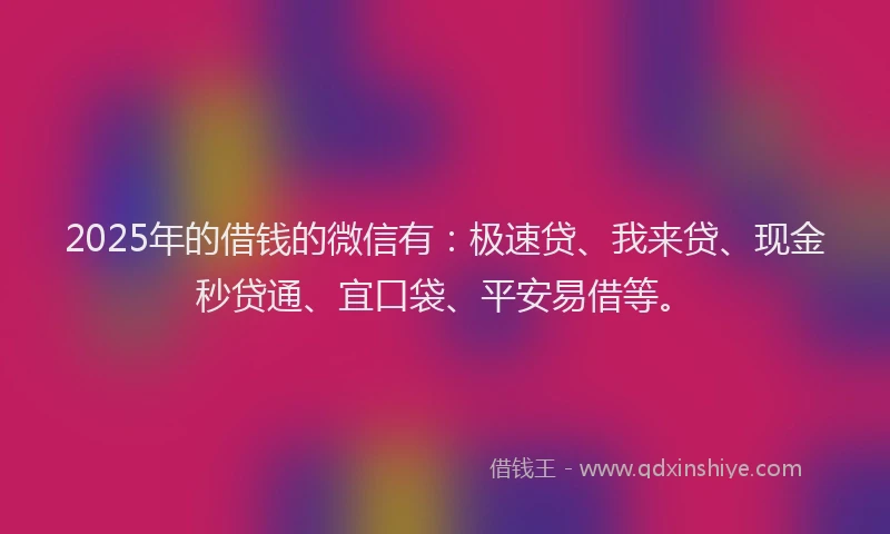 2025年的借钱的微信有：极速贷、我来贷、现金秒贷通、宜口袋、平安易借等。