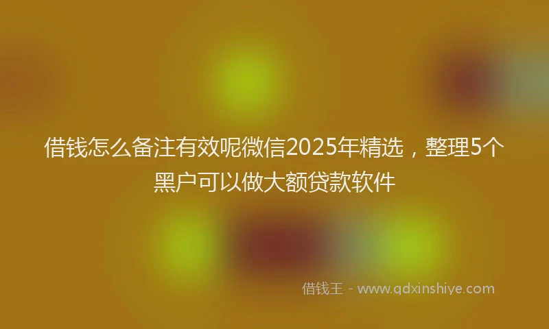 借钱怎么备注有效呢微信2025年精选，整理5个黑户可以做大额贷款软件