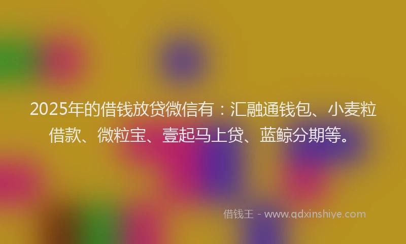 2025年的借钱放贷微信有：汇融通钱包、小麦粒借款、微粒宝、壹起马上贷、蓝鲸分期等。