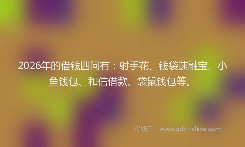 2026年的借钱四问有：射手花、钱袋速融宝、小鱼钱包、和信借款、袋鼠钱包等。