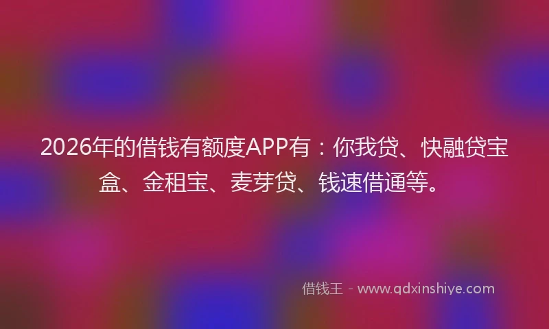 2026年的借钱有额度APP有：你我贷、快融贷宝盒、金租宝、麦芽贷、钱速借通等。