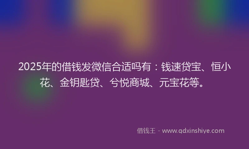 2025年的借钱发微信合适吗有：钱速贷宝、恒小花、金钥匙贷、兮悦商城、元宝花等。