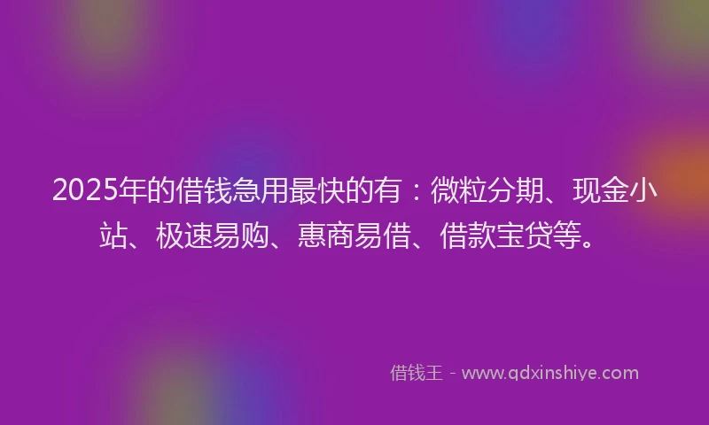 2025年的借钱急用最快的有:微粒分期、现金小站、极速易购、惠商易借、借款宝贷等。