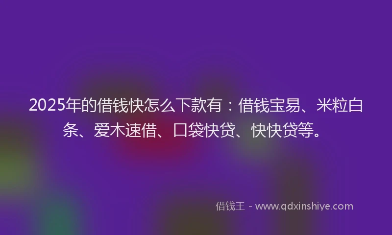 2025年的借钱快怎么下款有:借钱宝易、米粒白条、爱木速借、口袋快贷、快快贷等。