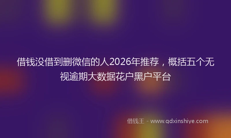 借钱没借到删微信的人2026年推荐，概括五个无视逾期大数据花户黑户平台