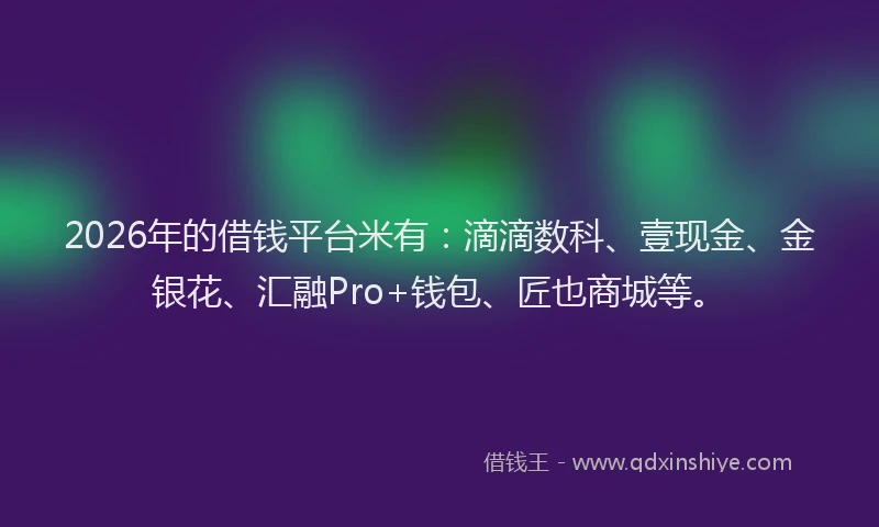 2026年的借钱平台米有：滴滴数科、壹现金、金银花、汇融Pro+钱包、匠也商城等。