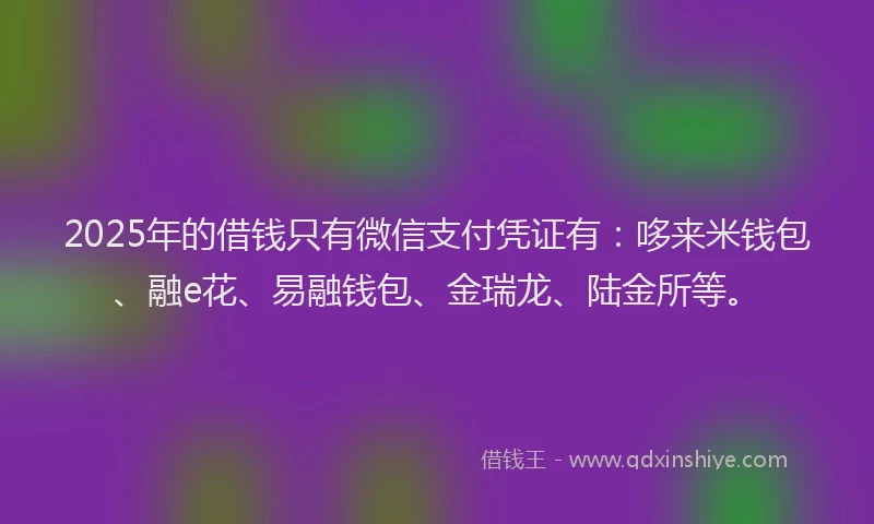 2025年的借钱只有微信支付凭证有:哆来米钱包、融e花、易融钱包、金瑞龙、陆金所等。