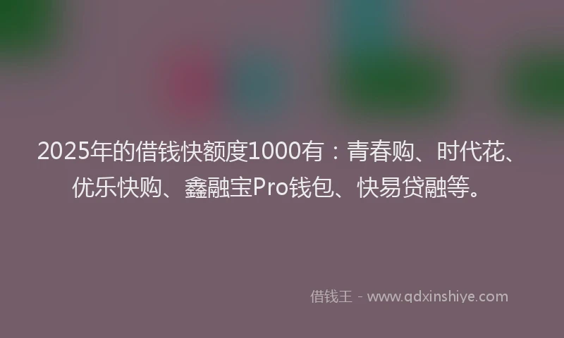 2025年的借钱快额度1000有：青春购、时代花、优乐快购、鑫融宝Pro钱包、快易贷融等。