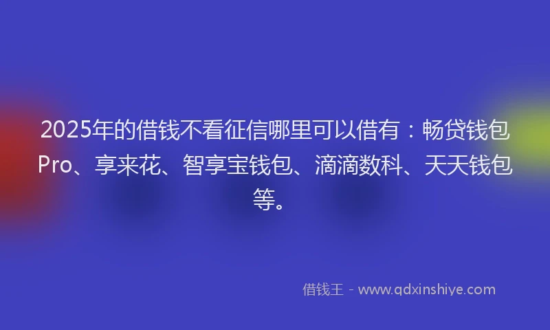 2025年的借钱不看征信哪里可以借有：畅贷钱包Pro、享来花、智享宝钱包、滴滴数科、天天钱包等。