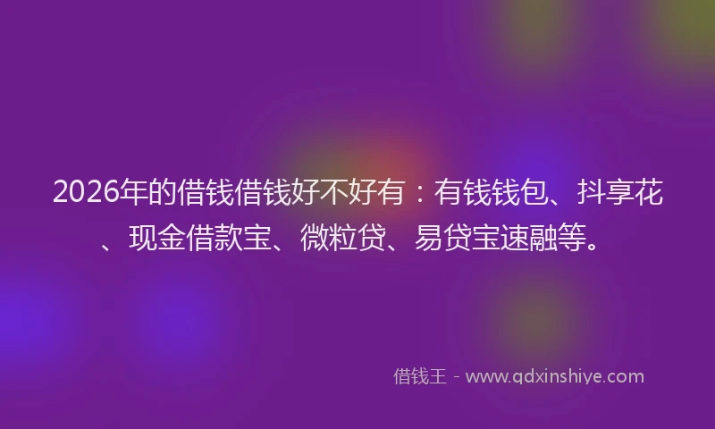2026年的借钱借钱好不好有：有钱钱包、抖享花、现金借款宝、微粒贷、易贷宝速融等。